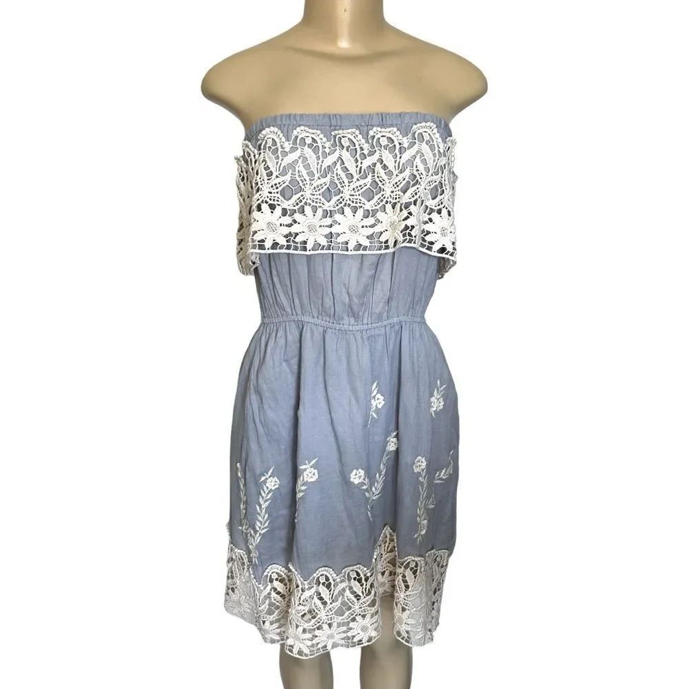 Christophe Sauvat Embroidered boho lace trim sleeveless Dress medium